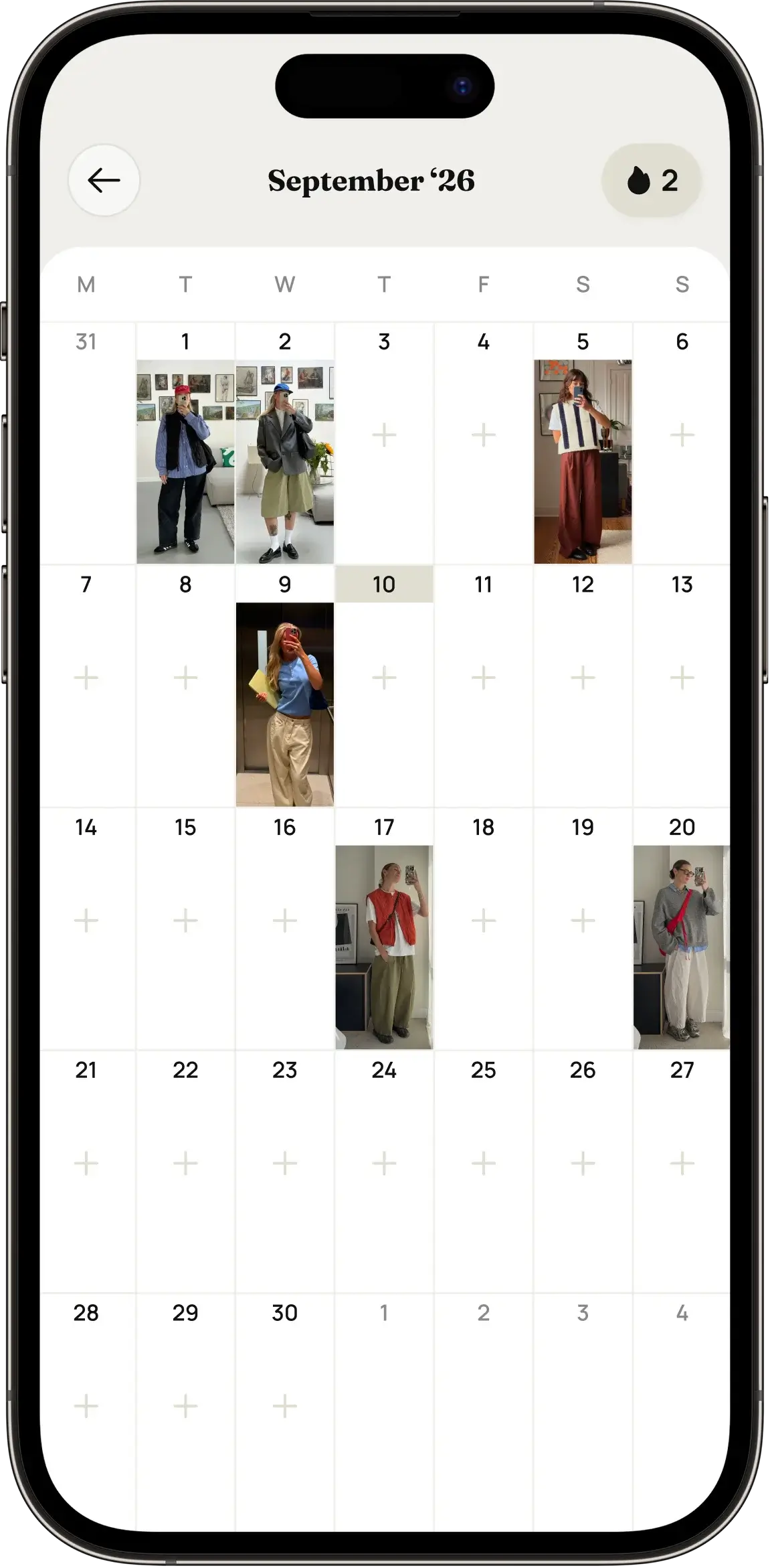 Maia calendar with outfits planned for September